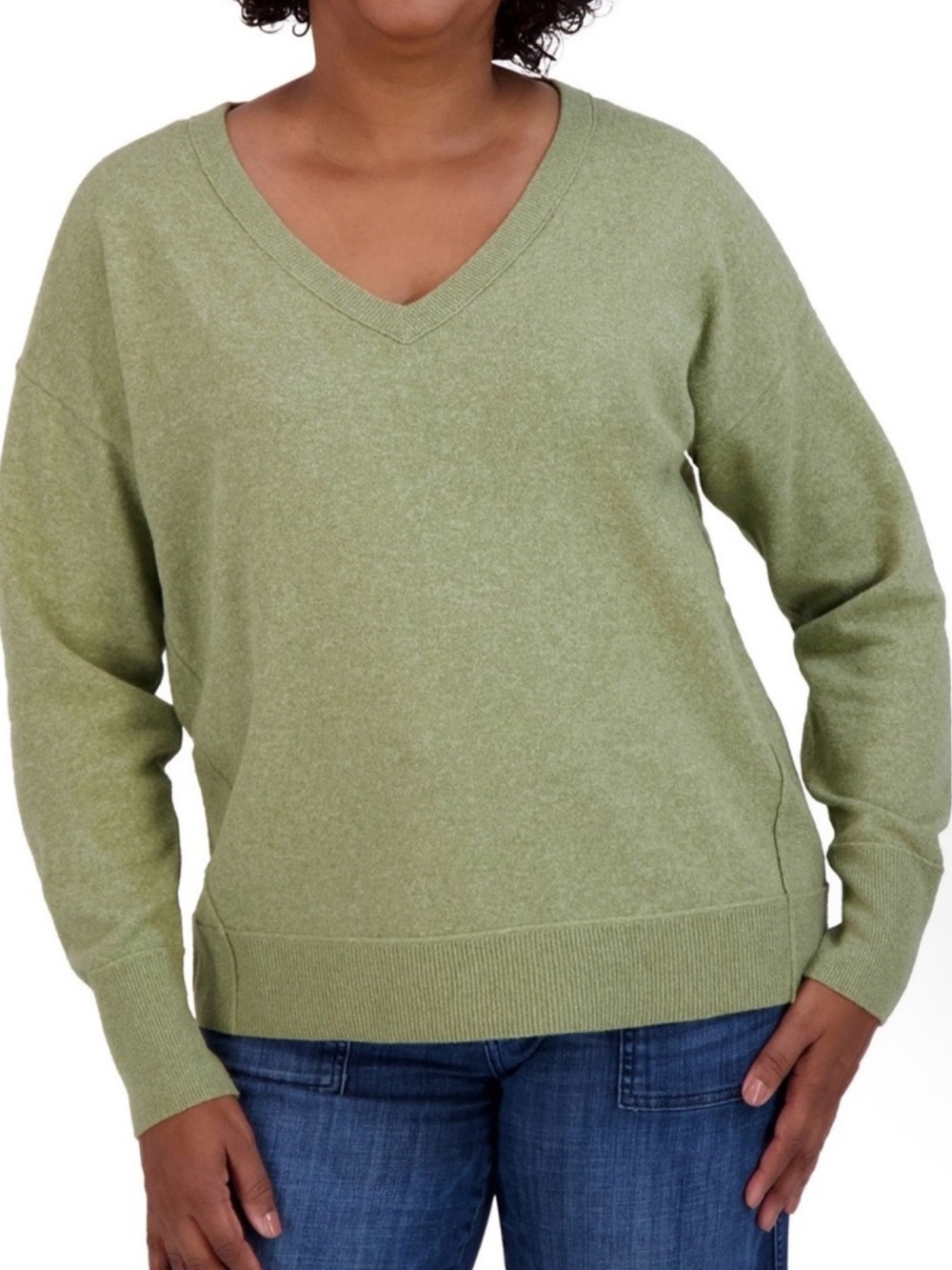Lucky Brand Women's V‑Neck Sweater in Olive Green size 2xL